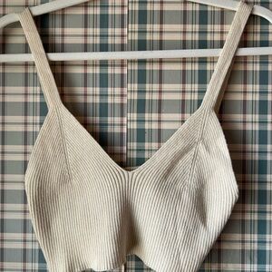 Cream Ribbed Knit Crop Top